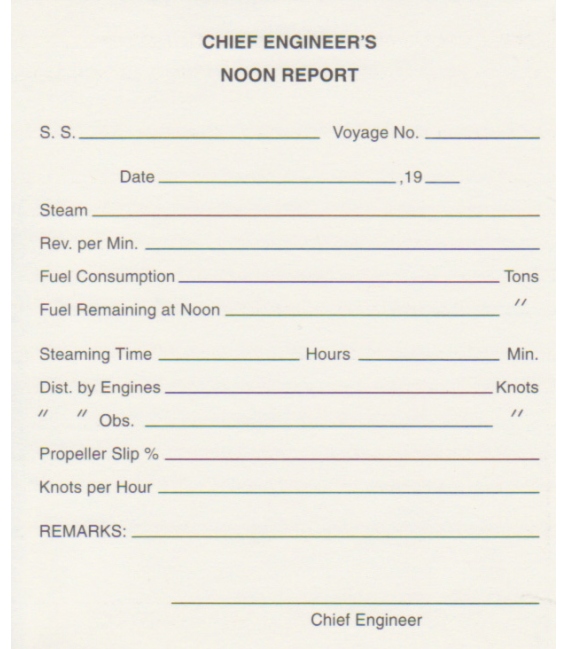 Chief Engineers Noon Report