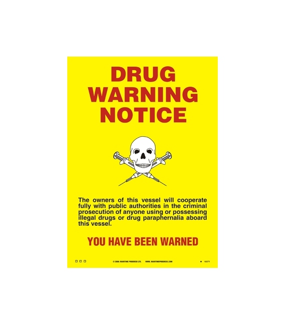 1038 Poster, Cabin size drugs warning notice 150x105mm