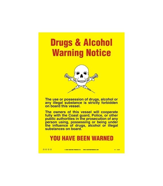 1040 Poster, Cabin size drugs and alcohol warning notice 150x105mm
