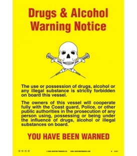 1040 Poster, Cabin size drugs and alcohol warning notice 150x105mm