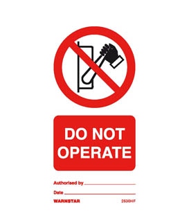 2530 Tie tag, Do not operate - Pack of 10