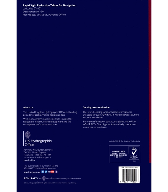 NP303(2) / AP3270(2) Rapid Sight Reduction Tables for Navigation Volume 2 Latitudes 0°-40° Declinations 0°-29°, 2018 Edition