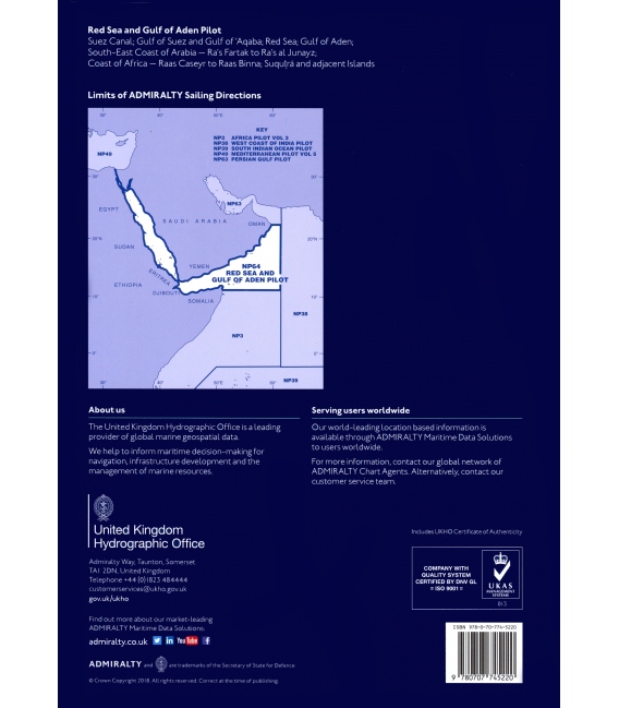 Admiralty Sailing Directions NP64 Red Sea And Gulf Of Aden Pilot, 19th Edition, 2018
