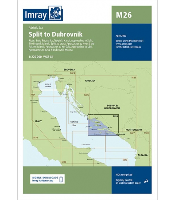 Imray Chart M26: Split to Dubrovnik, 2023 Edition