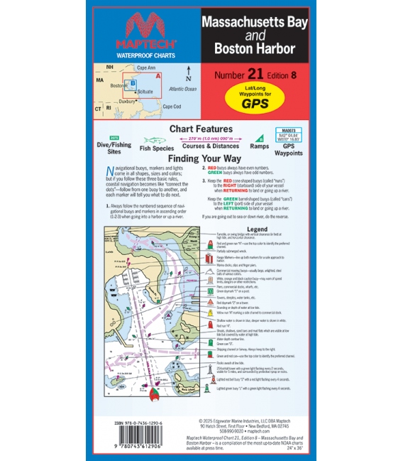 Maptech - Massachusetts Bay and Boston Harbor Waterproof Chart WPC021, 8th Edition 2025
